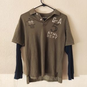 Vintage layered collard army green & navy blue long sleeve graph tee Size 12